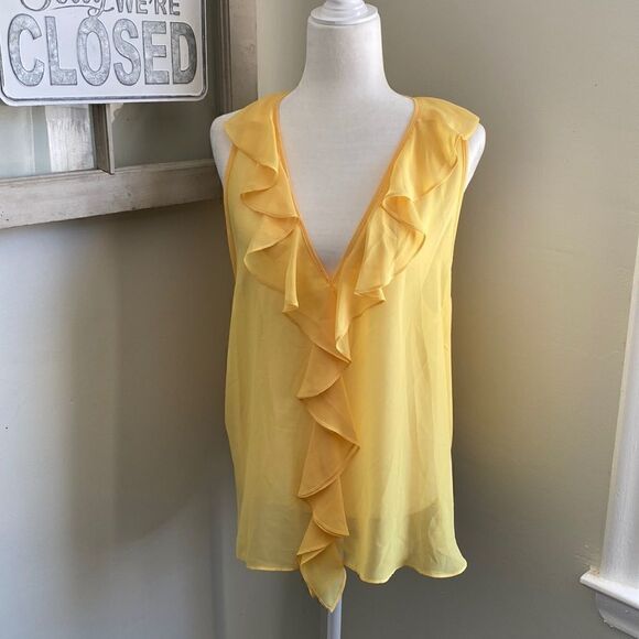 𝅺BISOU Bisou Open Back Ruffle Neckline Tank NWT - Picture 1 of 5